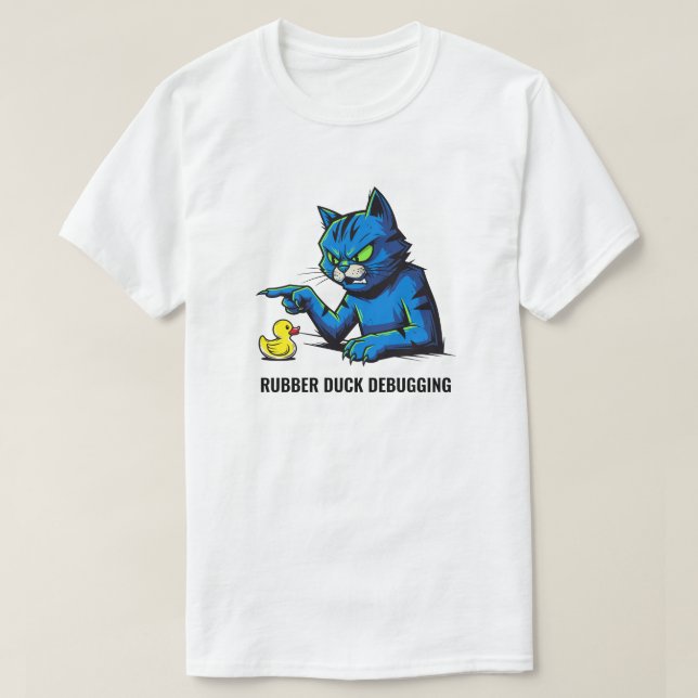 T-shirt Drôle Programmeur Chat Caoutchouc Canard Debugging (Design devant)