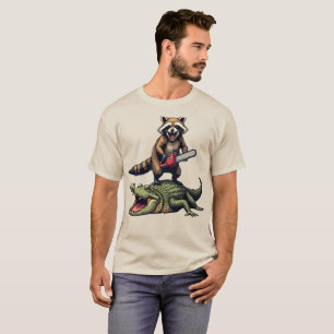 T-shirt Drôle Raccoon équitation Crocodile Imprimer   Ache