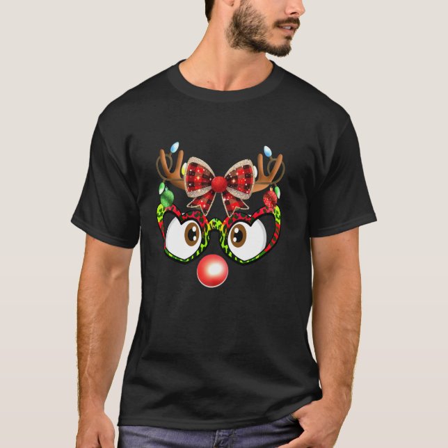 T-shirt Drôle Reindeer Visage Coquette Bow Leopard Lunette (Devant)