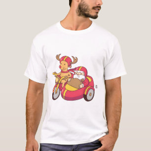 T-shirt Drôle renne sur moto avec Père Noël à Sidecar