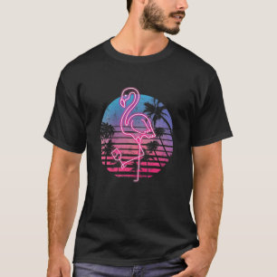T-shirt Drôle Retro Flamant rose rose Tropique Avec Verre