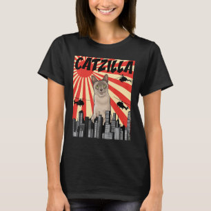 T-shirt Drôle Rétro Japonais Catzilla Chat Birman