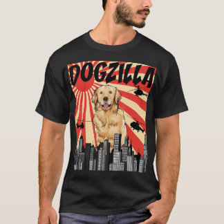 T-shirt Drôle Retro Japonais Dogzilla Golden Retriever Gif