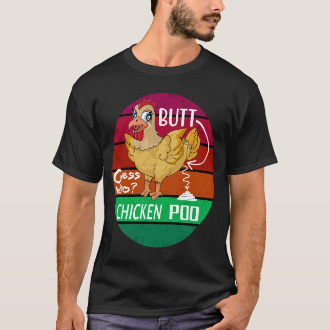 T-shirt Drôle Retro Poulet Butt Devine Qui Poulet Poo (Devant)