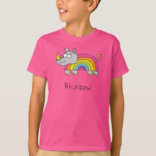 T-shirt Drôle Rhino Rainbow Cute Kids Cartoon
