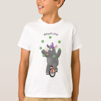 Drôle rhinocéros mignon jonglant sur monocycle
