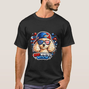 T-shirt Drôle rouge blanc et toutou caniche chien patrioti