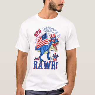 T-shirt Drôle Rouge Blanc & Rawr T Rex Drapeau USA 4 Juill