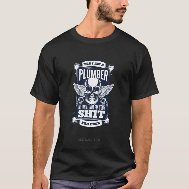 T-shirt Drôle Sac de citation de plombier tatouage de crân (Devant)