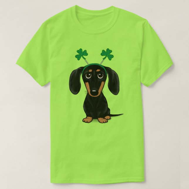 T-shirt Drôle Saint Patrick's Day Chien Dachshund Shamrock (Design devant)