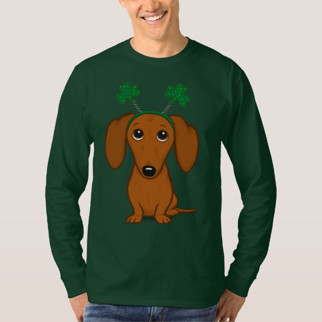 T-shirt Drôle Saint Patrick's Day Chien Dachshund Shamrock (Devant)