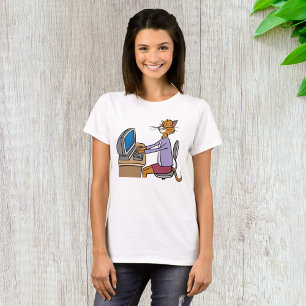 T-shirt Drôle Secrétaire Cat Cartoon Office Humour