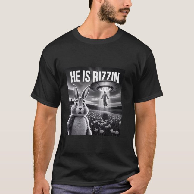 T-shirt Drôle Selfie Bunny Pâques Il Est Rizzin Jésus UFO  (Devant)