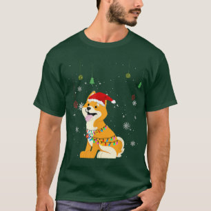 T-shirt Drôle Shiba Inu Chien Santa Chapeau lumières de No