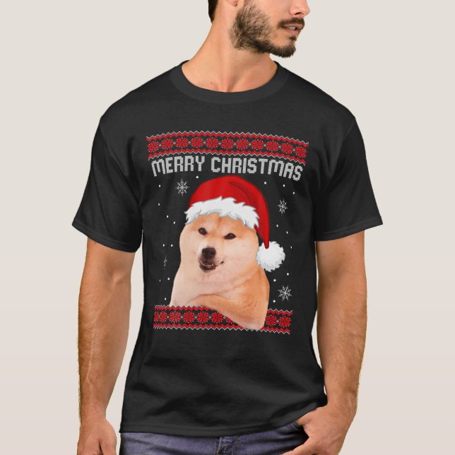 T-shirt Drôle Shiba Inu Doge de Noël Mème Dogecoin (Devant)