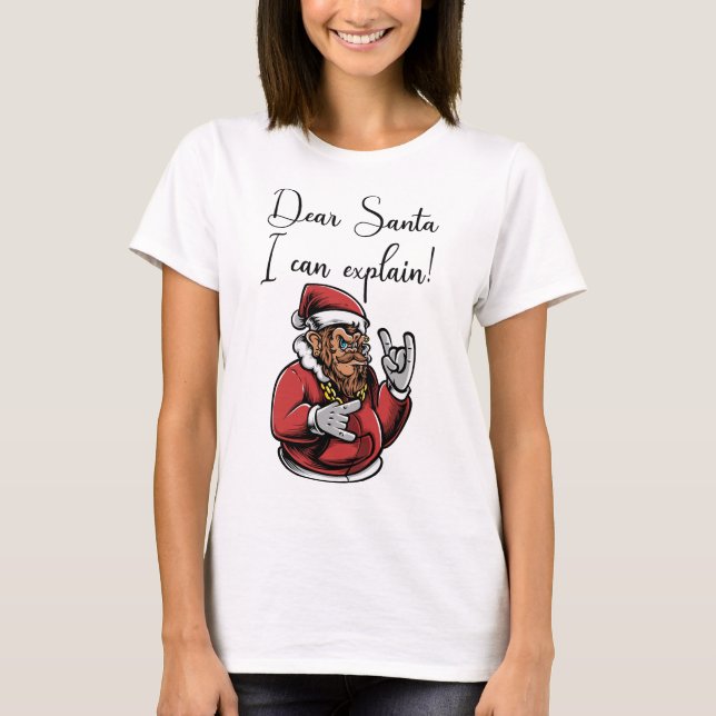 T-shirt drôle singe cher père Noël je vous explique (Devant)