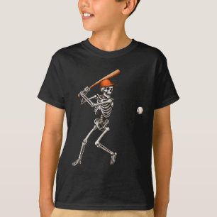 T-shirt Drôle Skeleton Battant Joueur De Baseball Hommes G