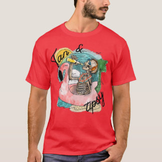 T-shirt Drôle Skeleton Boire Tan et Tipsy Summer Beach