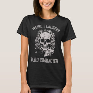 T-shirt Drôle Skeleton Book Floral Skull Halloween Enseign