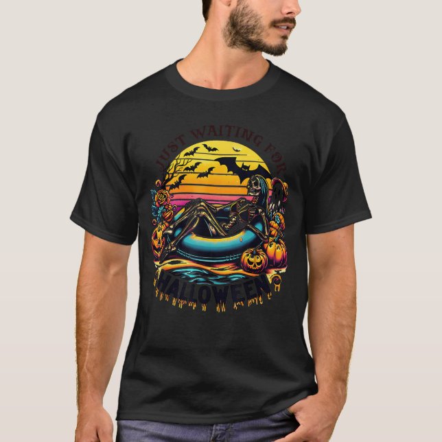 T-shirt Drôle skeleton de chemise en attente d'Halloween (Devant)