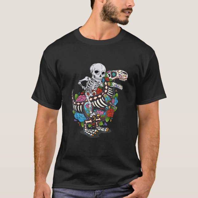 T-shirt Drôle Skeleton équitation Dinosaur T Rex Dia De Lo (Devant)