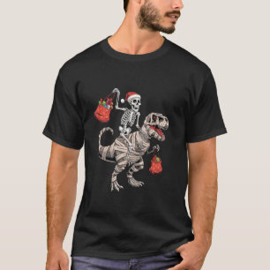 T-shirt Drôle Skeleton équitation TRex Dinosaur Noël Tee