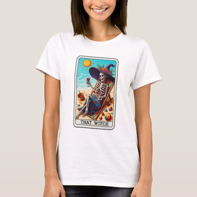 T-shirt Drôle Skeleton été que sorcière (Devant)