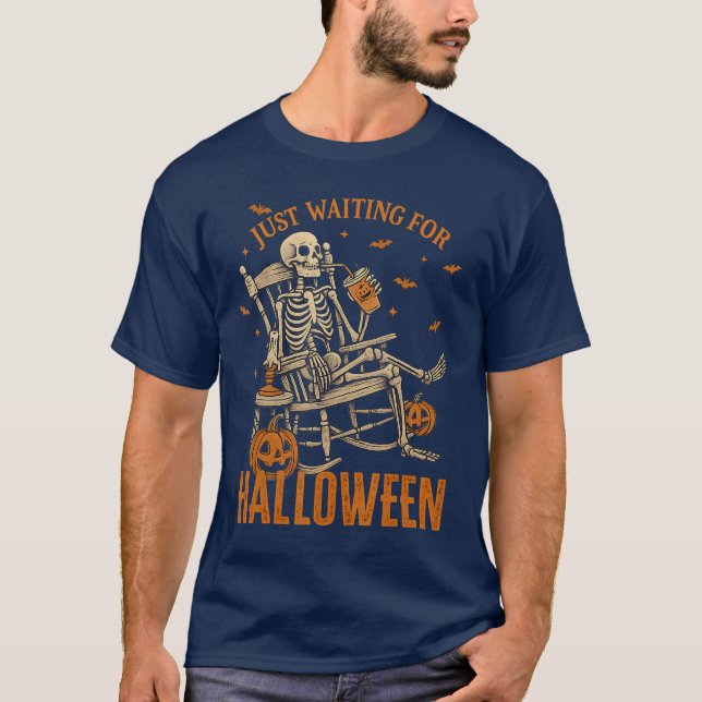 T-shirt Drôle Skeleton Rocking Chaise En Attendant Hall (Devant)