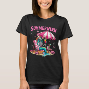 T-shirt Drôle Skeleton Summerween Mermaid Beach Halloween
