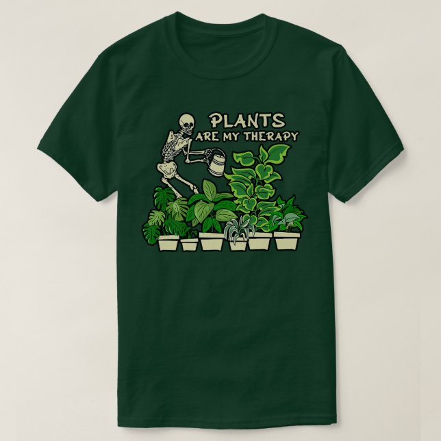 T-shirt Drôle Skeleton Waters Plantes sont mon Gard Thérap (Design devant)