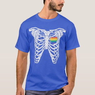 T-shirt Drôle Skeleton Xray Ribs Coeur LGBTQ Gay pride Cos