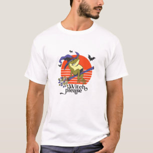 T-shirt Drôle Sorcière Cartoon Frog équitation Broomstick