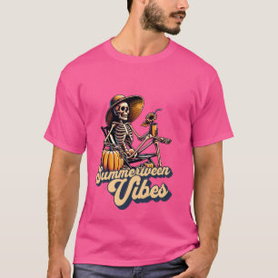 T-shirt Drôle Summerween Vibes Été Skeleton Beach Chill