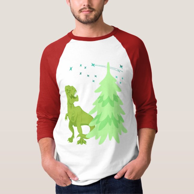 T-shirt Drôle T-rex Dinosaures, arbre de Noël (Devant)