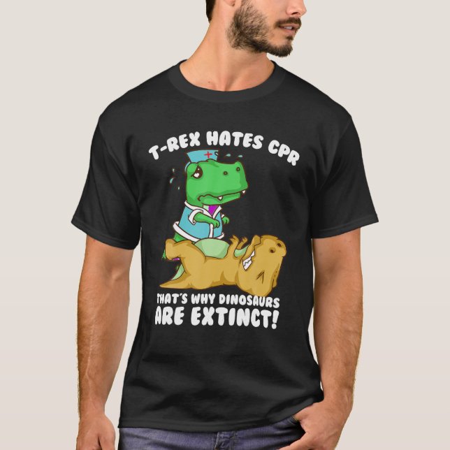 T-shirt Drôle T rex Hates CPR Cadeau Hommes Femmes Cool Di (Devant)