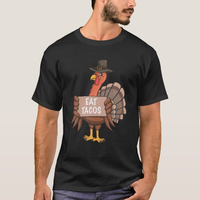 T-shirt Drôle Thanksgiving Turquie Mange Tacos (Devant)