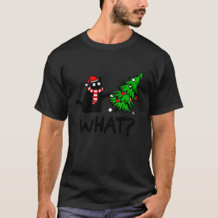 T-shirt Drôle Thé Chat Noir Poussant L'Arbre De Noël Sur C