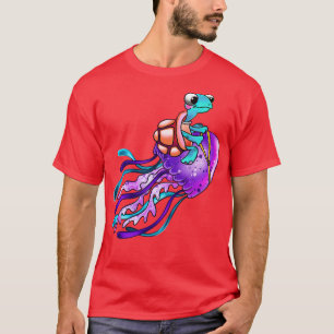 T-shirt Drôle Tortue équitation méduse