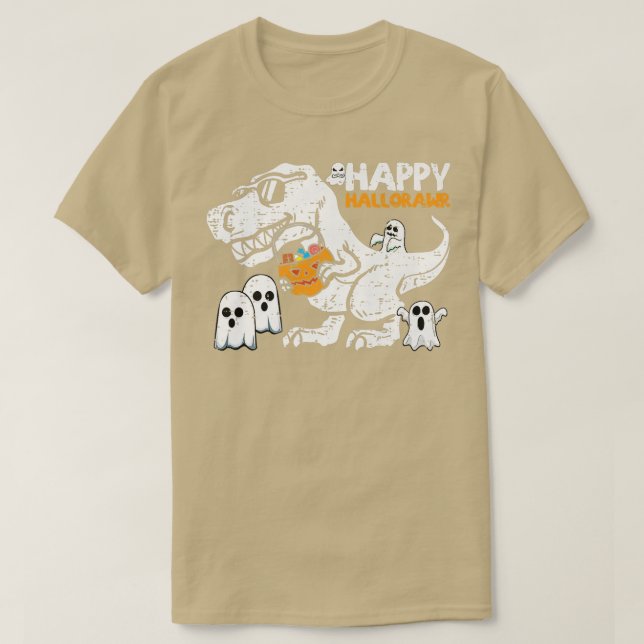 T-shirt Drôle TRe Ghost Halloween Happy Hallorawr Dinosaur (Design devant)