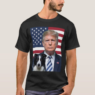 T-shirt Drôle Trump et frontière Collie Dog Usa Drapeau Él