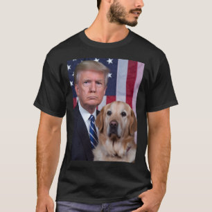 T-shirt Drôle Trump et Golden Retriever Dog Usa Drapeau El
