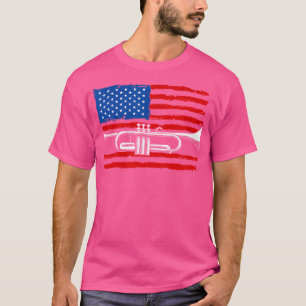 T-shirt Drôle Trumpet Usa Drapeau Marching Bande Trumpet P