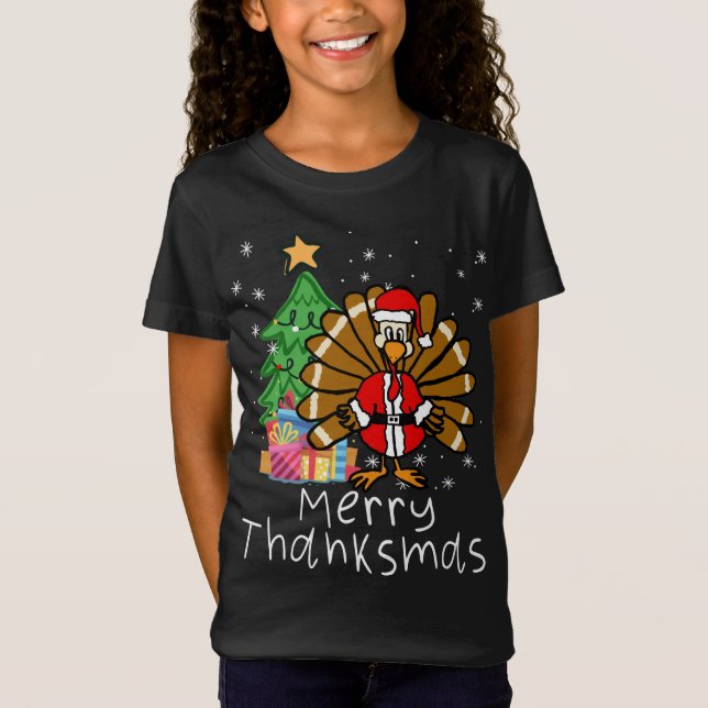 T-Shirt Drôle Turquie Père Noël Joyeux Thanksmas Noël Merc (Devant)