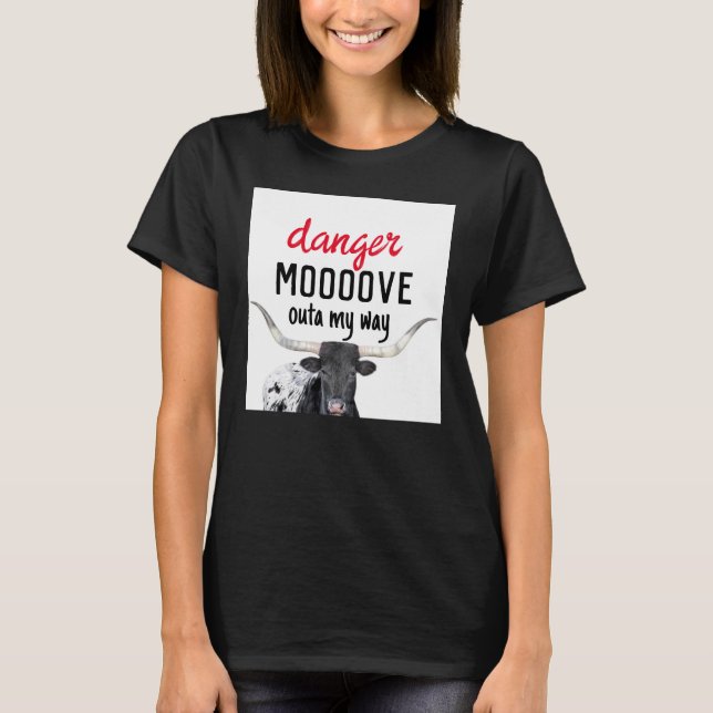 T-shirt drôle vache longhorn noir et blanc humour (Devant)