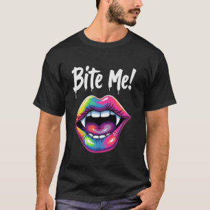 T-shirt Drôle Vampire Rainbow Lips Dents Bite Me Halloween