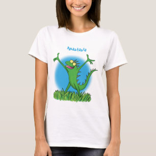 T-shirt Drôle vert souriant animé lézard d'iguane
