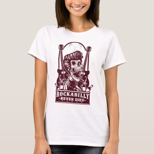 T-shirt Drôle Vintage Rockabilly Skeleton (Devant)