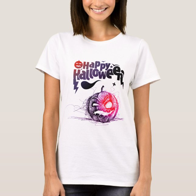 T-shirt Drôle visage Citrouille éffrayant heureux Hallowee (Devant)