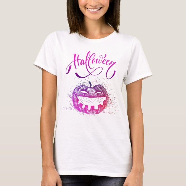 T-shirt Drôle Visage Citrouille Pour Costume Femme (Devant)