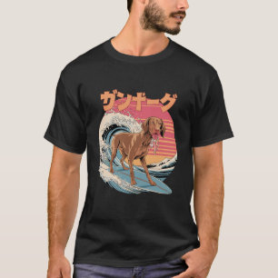 T-shirt Drôle Vizsla Chien Japonais Kanagawa Vague